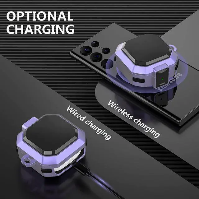 Alt view image 4 of 7 - Armor Case Cover with Secure Lock for Samsung Galaxy Buds 2 Pro Case 2022 /Galaxy Buds Pro Case 2021 /Galaxy Buds 2 Case 2021 /Galaxy Buds Live Case 2020 with Keychain Purple