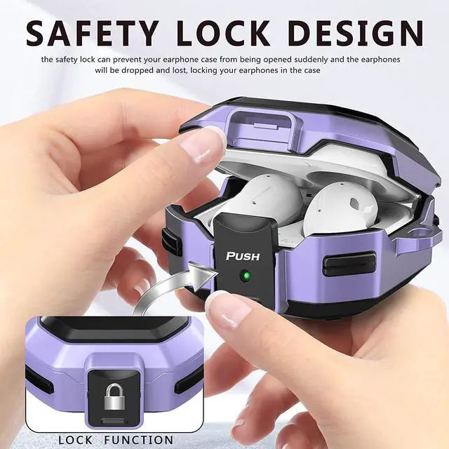 Alt view image 3 of 7 - Armor Case Cover with Secure Lock for Samsung Galaxy Buds 2 Pro Case 2022 /Galaxy Buds Pro Case 2021 /Galaxy Buds 2 Case 2021 /Galaxy Buds Live Case 2020 with Keychain Purple