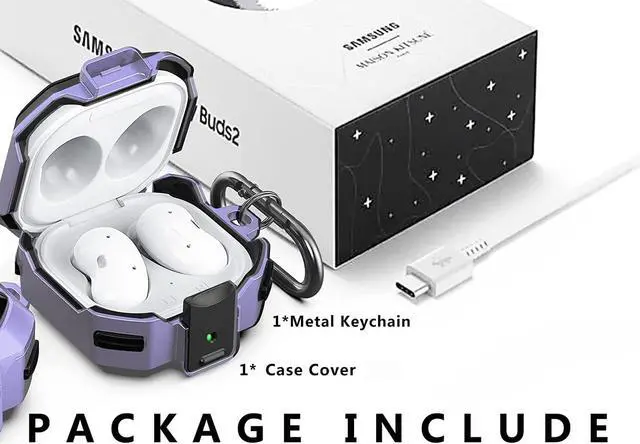 Alt view image 6 of 7 - Armor Case Cover with Secure Lock for Samsung Galaxy Buds 2 Pro Case 2022 /Galaxy Buds Pro Case 2021 /Galaxy Buds 2 Case 2021 /Galaxy Buds Live Case 2020 with Keychain Purple