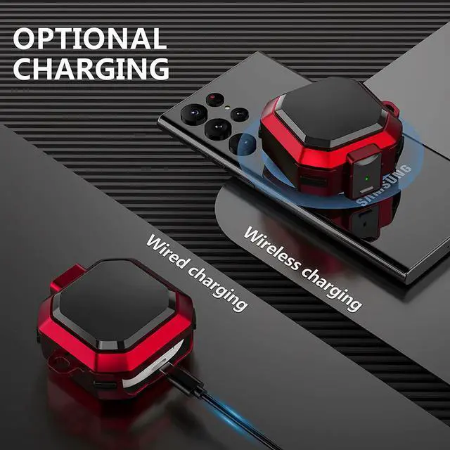 Alt view image 5 of 7 - Armor Case Cover with Secure Lock for Samsung Galaxy Buds 2 Pro Case 2022 /Galaxy Buds Pro Case 2021 /Galaxy Buds 2 Case 2021 /Galaxy Buds Live Case 2020 with Keychain Red