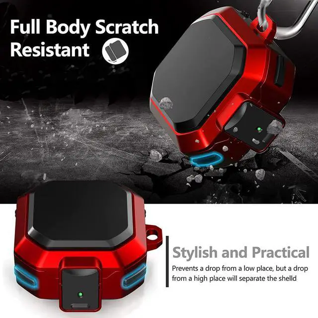 Alt view image 4 of 7 - Armor Case Cover with Secure Lock for Samsung Galaxy Buds 2 Pro Case 2022 /Galaxy Buds Pro Case 2021 /Galaxy Buds 2 Case 2021 /Galaxy Buds Live Case 2020 with Keychain Red