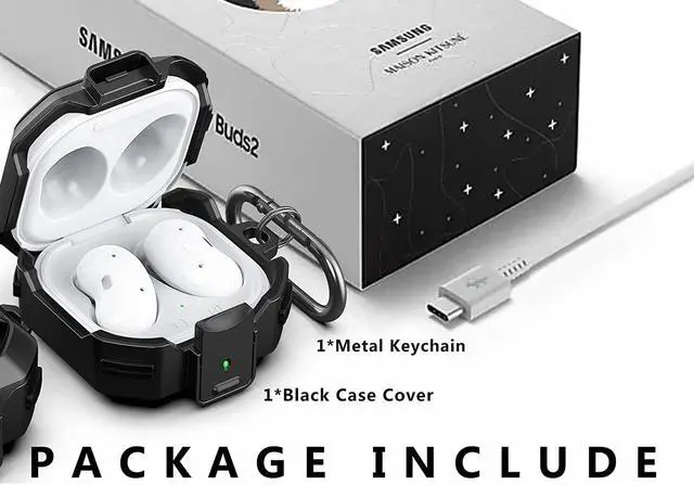 Alt view image 7 of 7 - Armor Cover for Samsung Galaxy Buds 2 Pro Case (2022) /Galaxy Buds Pro Case (2021) /Galaxy Buds 2 Case (2021) /Galaxy Buds Live Case (2020) Case, Shockproof Protective Cover with Keychain Black