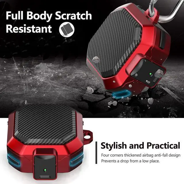 Alt view image 5 of 7 - Armor Cover for Samsung Galaxy Buds 2 Pro Case (2022) /Galaxy Buds Pro Case (2021) /Galaxy Buds 2 Case (2021) /Galaxy Buds Live Case (2020) Case, Shockproof Protective Cover with Keychai Red