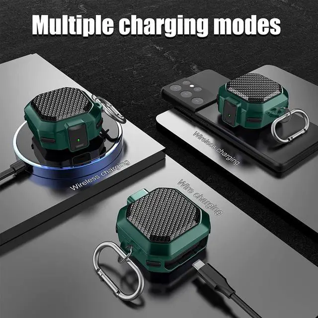Alt view image 4 of 7 - Armor Cover for Samsung Galaxy Buds 2 Pro Case (2022) /Galaxy Buds Pro Case (2021) /Galaxy Buds 2 Case (2021) /Galaxy Buds Live Case (2020) Case, Shockproof Protective Cover with Keychain Black Green