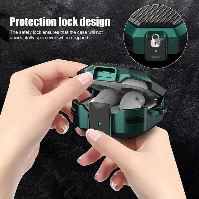 Alt view image 5 of 7 - Armor Cover for Samsung Galaxy Buds 2 Pro Case (2022) /Galaxy Buds Pro Case (2021) /Galaxy Buds 2 Case (2021) /Galaxy Buds Live Case (2020) Case, Shockproof Protective Cover with Keychain Black Green