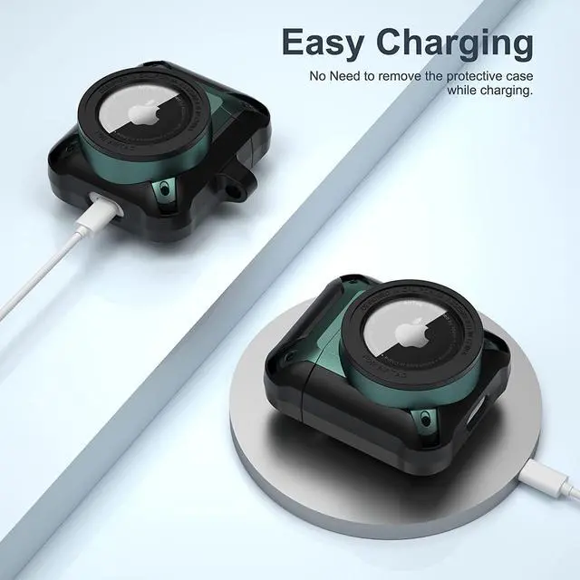 Alt view image 5 of 6 - Compatible Airpods 3 Case and AirTags Case Cover, 2 in 1 Rugged Protective Airpods 3rd Generation Case for Men Women with Keychain Shockproof Skin for Airpods 3 Gen and Airtags Green