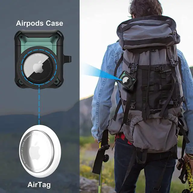 Alt view image 6 of 6 - Compatible Airpods 3 Case and AirTags Case Cover, 2 in 1 Rugged Protective Airpods 3rd Generation Case for Men Women with Keychain Shockproof Skin for Airpods 3 Gen and Airtags Green