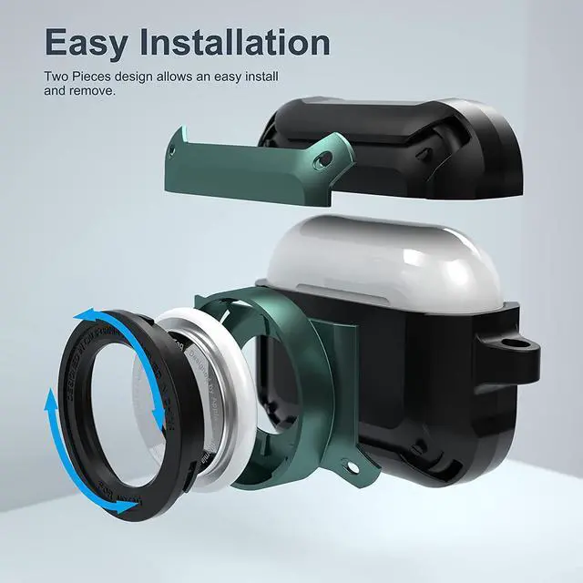 Alt view image 2 of 6 - Compatible Airpods 3 Case and AirTags Case Cover, 2 in 1 Rugged Protective Airpods 3rd Generation Case for Men Women with Keychain Shockproof Skin for Airpods 3 Gen and Airtags Green