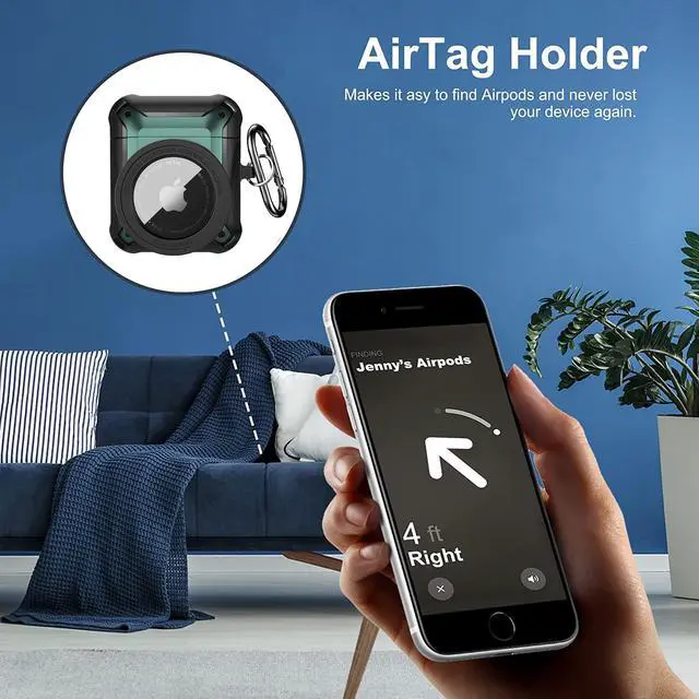 Alt view image 3 of 6 - Compatible Airpods 3 Case and AirTags Case Cover, 2 in 1 Rugged Protective Airpods 3rd Generation Case for Men Women with Keychain Shockproof Skin for Airpods 3 Gen and Airtags Green