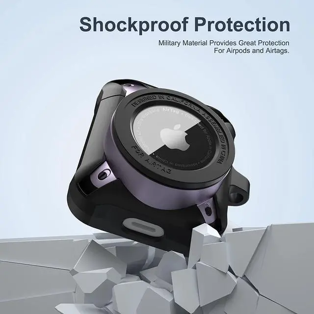 Alt view image 4 of 6 - Compatible Airpods 3 Case and AirTags Case Cover, 2 in 1 Rugged Protective Airpods 3rd Generation Case for Men Women with Keychain Shockproof Skin for Airpods 3 Gen and Airtags Purple