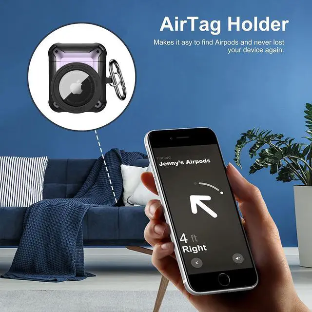 Alt view image 3 of 6 - Compatible Airpods 3 Case and AirTags Case Cover, 2 in 1 Rugged Protective Airpods 3rd Generation Case for Men Women with Keychain Shockproof Skin for Airpods 3 Gen and Airtags Purple