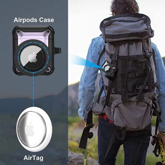 Alt view image 6 of 6 - Compatible Airpods 3 Case and AirTags Case Cover, 2 in 1 Rugged Protective Airpods 3rd Generation Case for Men Women with Keychain Shockproof Skin for Airpods 3 Gen and Airtags Purple