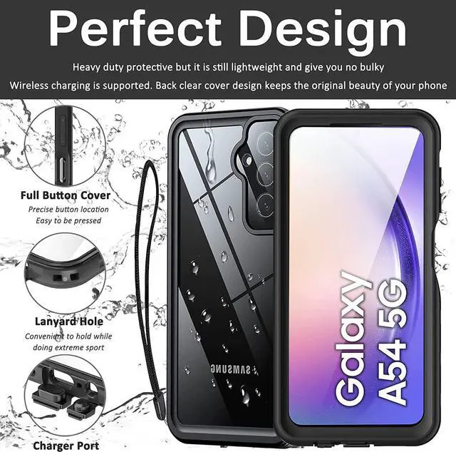Alt view image 6 of 7 - For Samsung Galaxy A54 5G Waterproof Case, with Built-in Screen Protector, Full Protection Shockproof Dustproof Phone Cover for Samsung Galaxy A54 5G