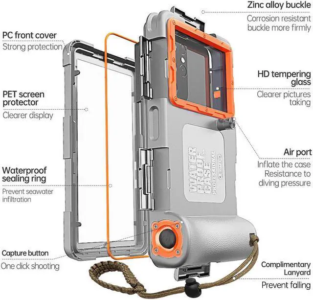 Alt view image 6 of 7 - Professional 15m/50ft Snorkeling Underwater Phone case with Lanyard, Diving Swimming for Phone Screen in Size 4.7-6.9 inches Photo Video Waterproof Housing for iPhone Huawei Samsung Series etc