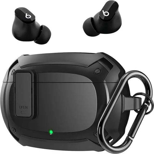 Main image of Beats Studio Buds Case Cover 2021, Secure Lock Hard Rugged Cool Shockproof Protective Case Cover for Beats Studio Buds Wireless Earbuds Case Accessories with Keychain Carabiner for Men Women