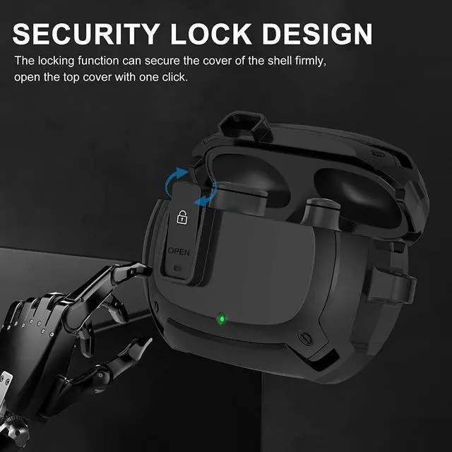 Alt view image 3 of 6 - Beats Studio Buds Case Cover 2021, Secure Lock Hard Rugged Cool Shockproof Protective Case Cover for Beats Studio Buds Wireless Earbuds Case Accessories with Keychain Carabiner for Men Women