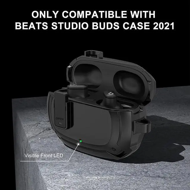 Alt view image 5 of 6 - Beats Studio Buds Case Cover 2021, Secure Lock Hard Rugged Cool Shockproof Protective Case Cover for Beats Studio Buds Wireless Earbuds Case Accessories with Keychain Carabiner for Men Women