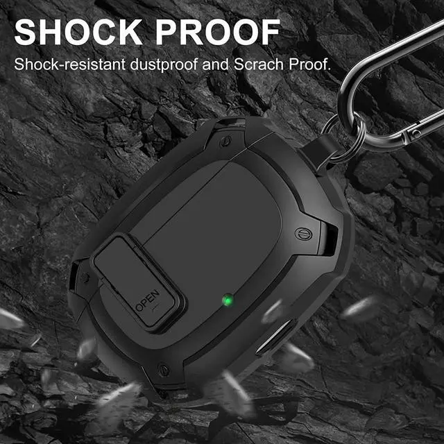 Alt view image 2 of 6 - Beats Studio Buds Case Cover 2021, Secure Lock Hard Rugged Cool Shockproof Protective Case Cover for Beats Studio Buds Wireless Earbuds Case Accessories with Keychain Carabiner for Men Women