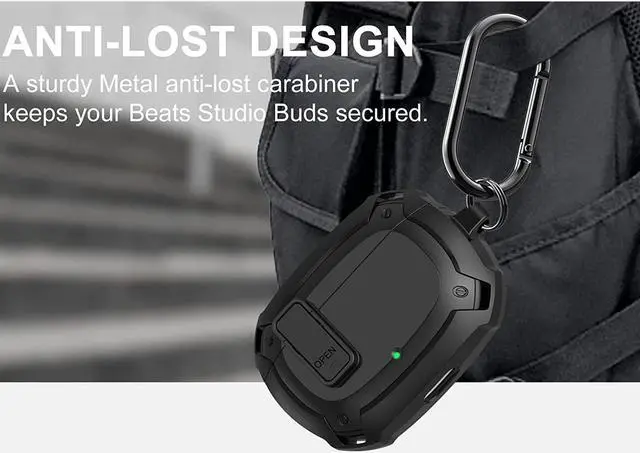 Alt view image 6 of 6 - Beats Studio Buds Case Cover 2021, Secure Lock Hard Rugged Cool Shockproof Protective Case Cover for Beats Studio Buds Wireless Earbuds Case Accessories with Keychain Carabiner for Men Women