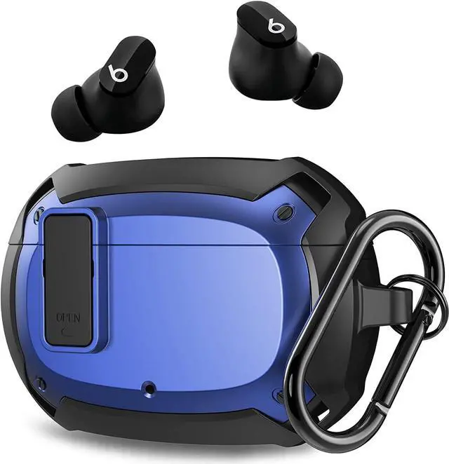 Main image of Beats Studio Buds Case Cover 2021, Secure Lock Hard Rugged Cool Shockproof Protective Case Cover for Beats Studio Buds Wireless Earbuds Case Accessories with Keychain Carabiner for Men Women Blue