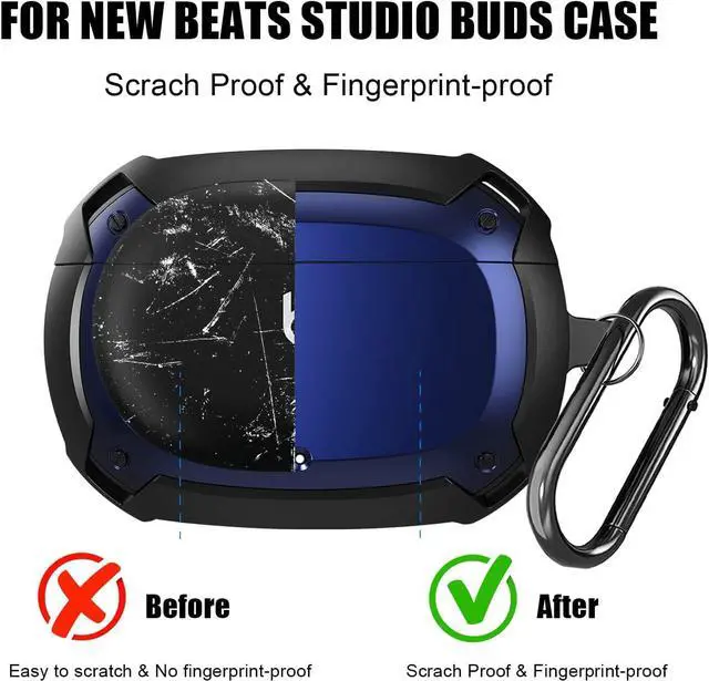 Alt view image 5 of 6 - Beats Studio Buds Case Cover 2021, Secure Lock Hard Rugged Cool Shockproof Protective Case Cover for Beats Studio Buds Wireless Earbuds Case Accessories with Keychain Carabiner for Men Women Blue
