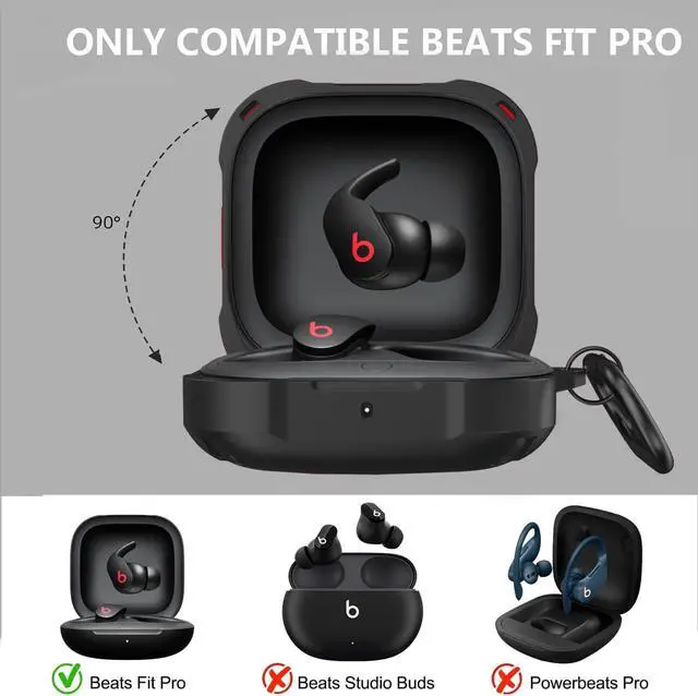 Alt view image 3 of 7 - For Beats Fit Pro Case Cover, Full-Body Protective Rugged Hard PC Soft TPU Armor Earbuds Case for Beats Fit Pro 2021 Headphones Accessories Charging Shell Protector with Carabiner Red