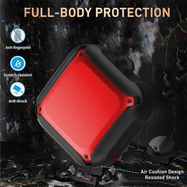 Alt view image 2 of 7 - For Beats Fit Pro Case Cover, Full-Body Protective Rugged Hard PC Soft TPU Armor Earbuds Case for Beats Fit Pro 2021 Headphones Accessories Charging Shell Protector with Carabiner Red