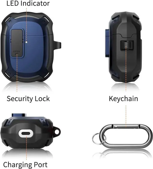 Alt view image 5 of 7 - Compatible with Google Pixel Buds A Case Cover [Front LED Visible] Shockproof Protective Case with Keychain Secure Lock Design Hard PC Case Cover for Pixel Buds A 2021 Blue
