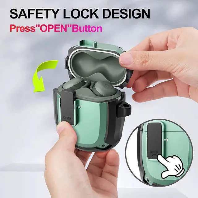 Alt view image 2 of 7 - Compatible with Google Pixel Buds A Case Cover [Front LED Visible] Shockproof Protective Case with Keychain Secure Lock Design Hard PC Case Cover for Pixel Buds A 2021 Green