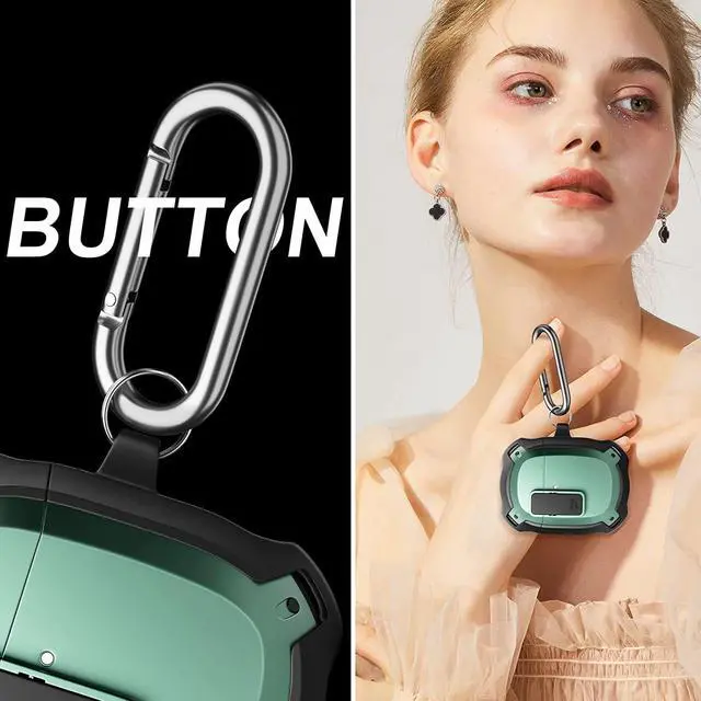 Alt view image 5 of 6 - Compatible with Google Pixel Buds 2 Case Cover [Front LED Visible] Shockproof Protective Case with Keychain Secure Lock Design Hard PC Case Cover for Pixel Buds 2 2020 Green