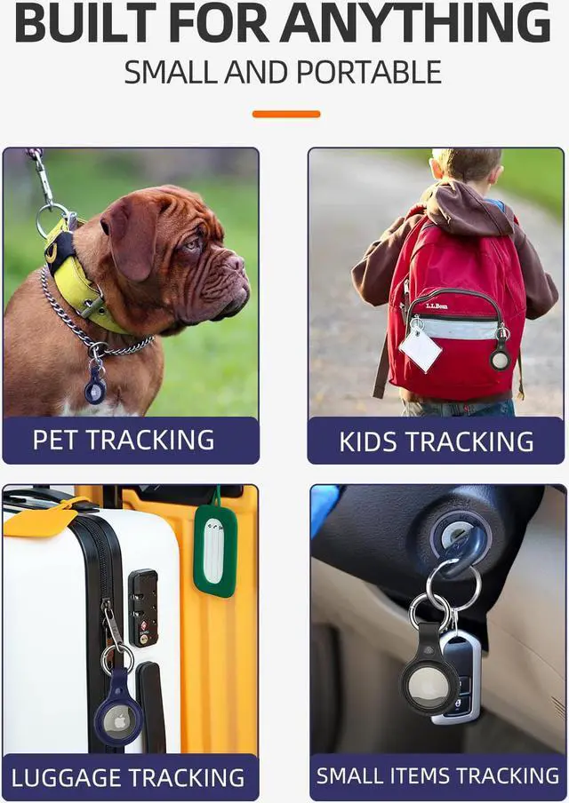 Alt view image 4 of 7 - [2 Pack] Airtag Holder Waterproof & Airtag Keychain Leather, Air Tag Case Protective Tracker with Loop Key Ring for Apple AirTags, Airtag Cover for Wallet,Luggage,Cat,Dog,Pets