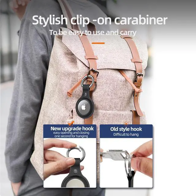 Alt view image 7 of 7 - [2 Pack] Airtag Holder Waterproof & Airtag Keychain Leather, Air Tag Case Protective Tracker with Loop Key Ring for Apple AirTags, Airtag Cover for Wallet,Luggage,Cat,Dog,Pets