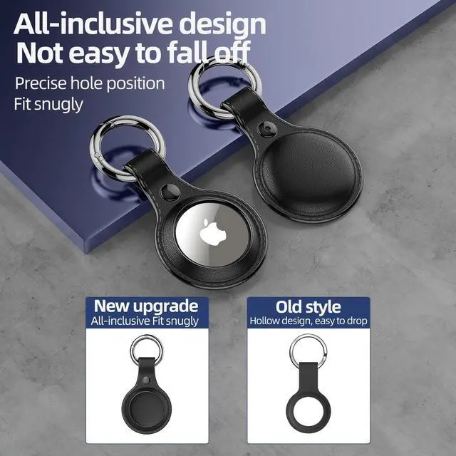 Alt view image 6 of 7 - [2 Pack] Airtag Holder Waterproof & Airtag Keychain Leather, Air Tag Case Protective Tracker with Loop Key Ring for Apple AirTags, Airtag Cover for Wallet,Luggage,Cat,Dog,Pets