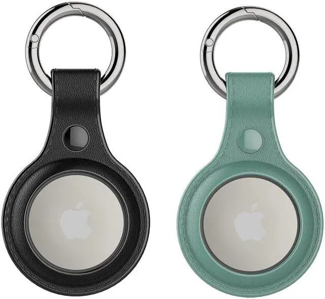 Main image of [2 Pack] Airtag Holder Waterproof & Airtag Keychain Leather, Air Tag Case Protective Tracker with Loop Key Ring for Apple AirTags, Airtag Cover for Wallet,Luggage,Cat,Dog,Pets Black/Green