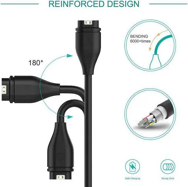 Alt view image 4 of 7 - [2-PACK] TUSITA Charger Cable Compatible with Garmin Fenix 5 5S 5X 6 6S 6X Plus Pro 7 7S 7X, Forerunner 945 45 45S 245 Music,Approach S10 S40 S60 G12 S12 S42,Vívoactive 3 4 4S, Instinct,Venu 2 2S Plus