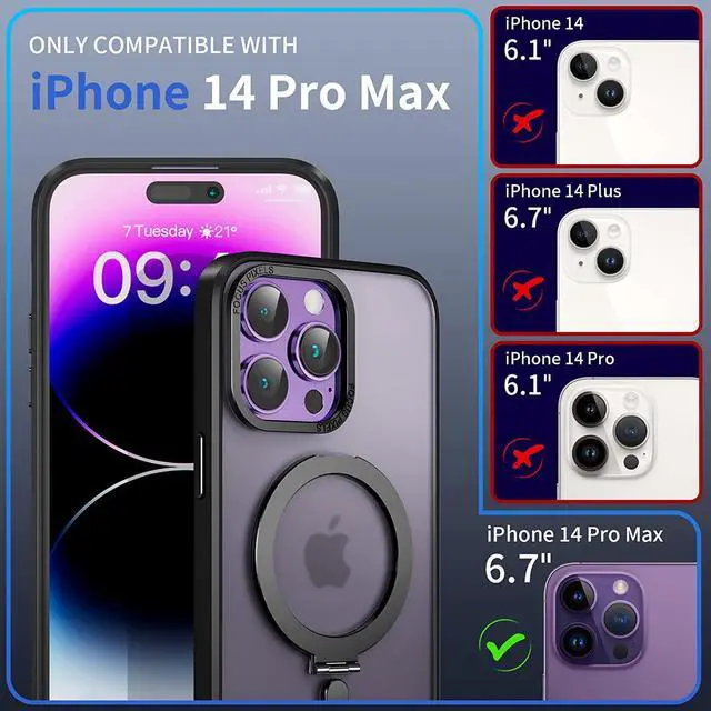 Alt view image 2 of 7 - Magnetic Protective Case for iPhone 14 Pro Max with Invisible Stand,[Compatible with Mag Safe][Translucent Matte Case][Tempered Glass Screen Protector + Camera Lens Protector] 6.7 Inch