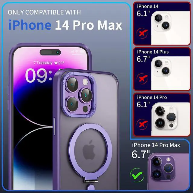 Alt view image 2 of 7 - Magnetic Protective Case for iPhone 14 Pro Max with Invisible Stand,[Compatible with Mag Safe][Translucent Matte Case][Tempered Glass Screen Protector + Camera Lens Protector] 6.7 Inch Purple