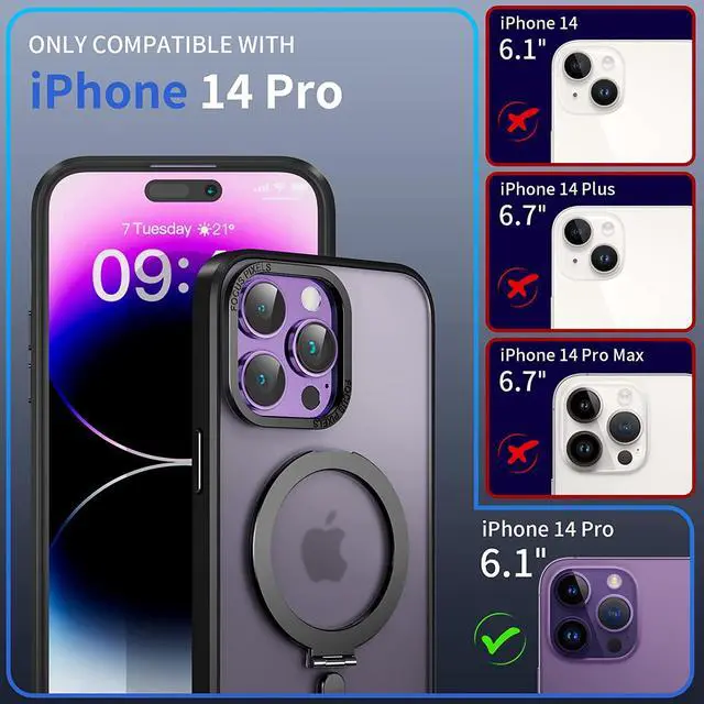 Alt view image 2 of 7 - For iPhone 14 Pro Case with Magnetic Invisible Stand [Compatible with Magsafe] [Tempered Glass Screen Protector + Camera Lens Protector] Shockproof Slim Translucent Matte Cases for iPhone 14 Pro 6.1"