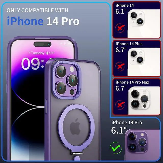 Alt view image 2 of 7 - For iPhone 14 Pro Case with Magnetic Invisible Stand [Compatible with Magsafe] [Tempered Glass Screen Protector + Camera Lens Protector] Shockproof Slim Translucent Matte Cases for iPhone 14 Pro 6.1"