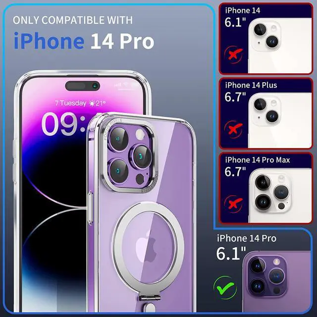 Alt view image 2 of 7 - For iPhone 14 Pro Case with Magnetic Invisible Stand [Compatible with Magsafe] [Tempered Glass Screen Protector + Camera Lens Protector] Shockproof Slim Translucent Matte Cases for iPhone 14 Pro 6.1"