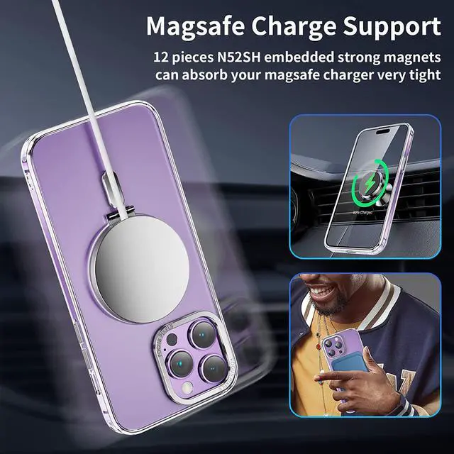 Alt view image 4 of 7 - For iPhone 14 Pro Case with Magnetic Invisible Stand [Compatible with Magsafe] [Tempered Glass Screen Protector + Camera Lens Protector] Shockproof Slim Translucent Matte Cases for iPhone 14 Pro 6.1"