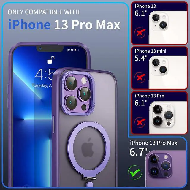 Alt view image 2 of 7 - For iPhone 13 Pro Max 6.7 inch Case with Magnetic Invisible Stand [Compatible with Magsafe] Shockproof Slim Translucent Matte Cover [Tempered Glass Screen Protector + Camera Lens Protector] Purple
