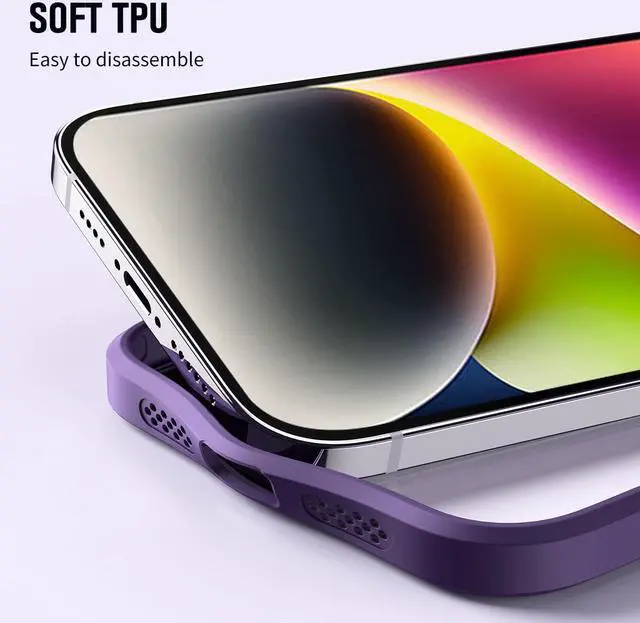 Alt view image 5 of 7 - For iPhone 14 / iPhone 13 6.1 inch Case with Magnetic Invisible Stand [Compatible with Magsafe] Shockproof Slim Translucent Matte Cover [Tempered Glass Screen Protector + Camera Lens Protector] Purple
