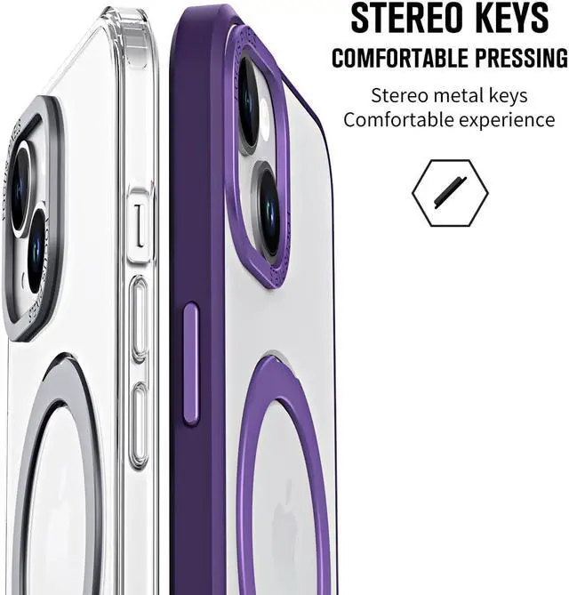 Alt view image 7 of 7 - For iPhone 14 / iPhone 13 6.1 inch Case with Magnetic Invisible Stand [Compatible with Magsafe] Shockproof Slim Translucent Matte Cover [Tempered Glass Screen Protector + Camera Lens Protector] Purple