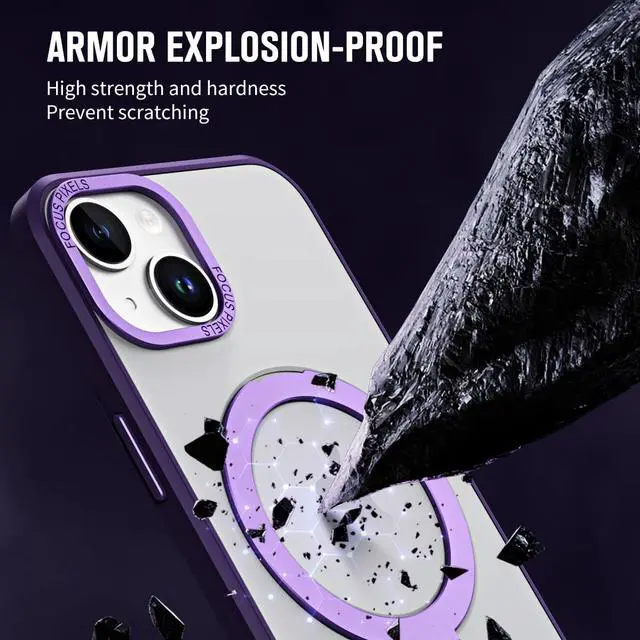 Alt view image 6 of 7 - For iPhone 14 / iPhone 13 6.1 inch Case with Magnetic Invisible Stand [Compatible with Magsafe] Shockproof Slim Translucent Matte Cover [Tempered Glass Screen Protector + Camera Lens Protector] Purple