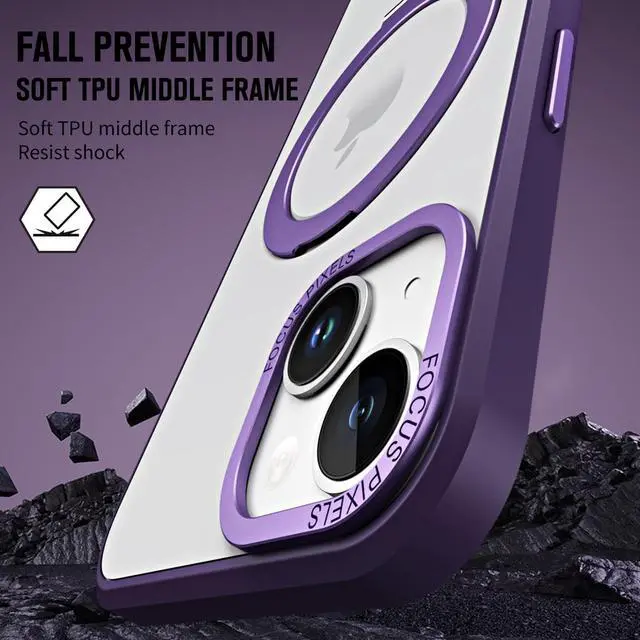 Alt view image 2 of 7 - For iPhone 14 / iPhone 13 6.1 inch Case with Magnetic Invisible Stand [Compatible with Magsafe] Shockproof Slim Translucent Matte Cover [Tempered Glass Screen Protector + Camera Lens Protector] Purple
