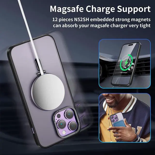 Alt view image 3 of 7 - For iPhone 11 Pro Max Case with Magnetic Invisible Stand [Compatible with Magsafe] [Tempered Glass Screen Protector + Camera Lens Protector] Shockproof Cover Slim Translucent Matte Case
