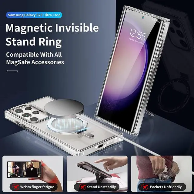 Alt view image 3 of 7 - For Samsung Galaxy S23 Ultra Case with Magnetic Invisible Stand [Compatible with Mag Safe] Shockproof Slim Translucent Matte Cases for Samsung Galaxy S23 Ultra 6.8 inch Clear