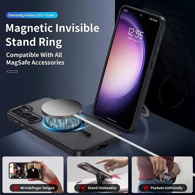 Alt view image 3 of 7 - For Samsung Galaxy S23 Plus Case with Magnetic Invisible Stand [Compatible with Mag Safe] Shockproof Slim Translucent Matte Cases for Samsung Galaxy S23 Plus 6.6 inch