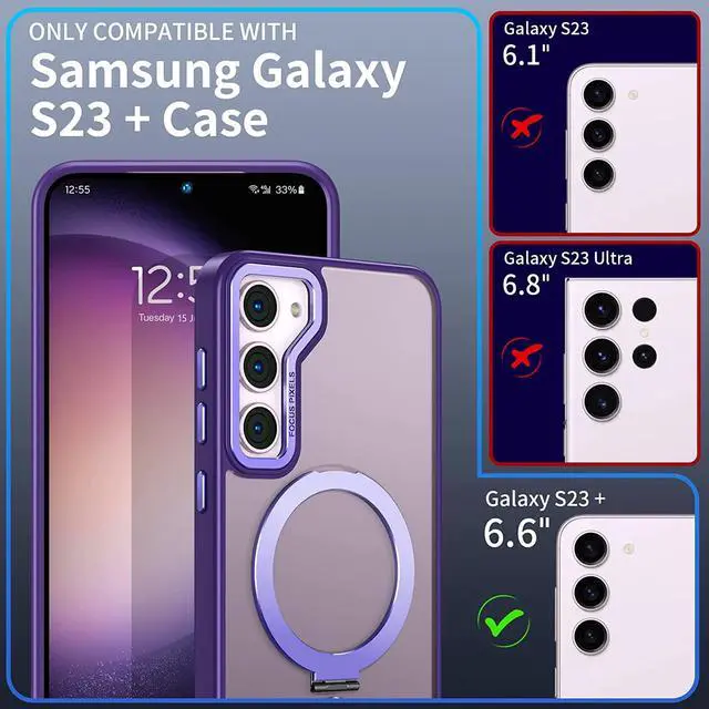 Alt view image 2 of 7 - For Samsung Galaxy S23 Plus Case with Magnetic Invisible Stand [Compatible with Mag Safe] Shockproof Slim Translucent Matte Cases for Samsung Galaxy S23 Plus 6.6 inch Purple